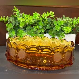 Vintage Fostoria Amber Art Glass Coin Oval Bowl